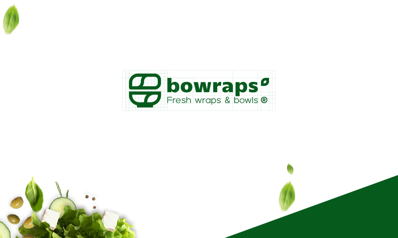 Construcción del logotipo de Bowraps sobre una retícula de medidas.