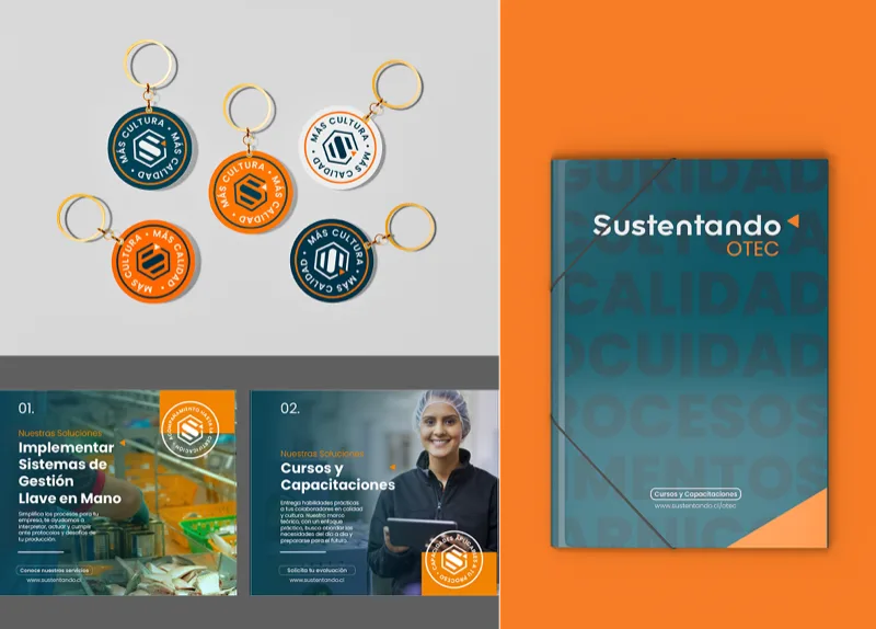 Llaveros, carpeta y piezas impresas de Sustentando OTEC.